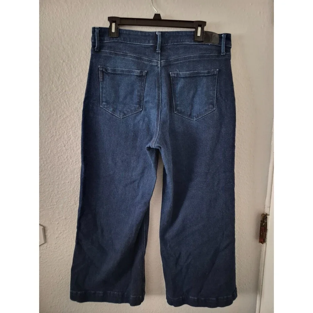 Paige Anessa Jeans Womens 32 High Rise Wide Leg Cropped Stretch Dark Wash Denim